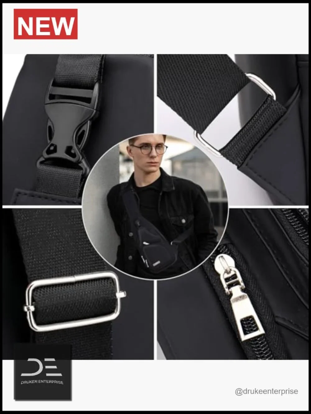 Men's PU Leather Crossbody Sling Bag Waterproof Daypack